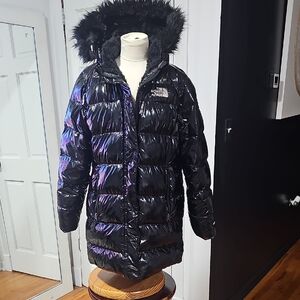 BIG Kids Black Puffer Jacket with Faux Fur Hood Sz 10
